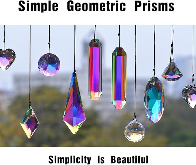 STINO 5" Large Hanging Prism Suncatcher for Window, Rectangle Crystal Stick Rainbow Maker Garden Pendant Sun Catcher Ornament (1, Net Rectangle ABColor 2Pcs)