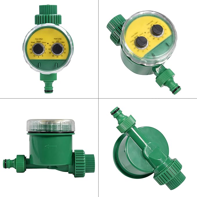 Automatic Irrigation Timer, Green ABS Multi Function Two Dial Automatic Electronic Watering Timer Garden Irrigation Controller for Roof Garden Balcony Villa Garden Outdoor Automatic Sprinkler System