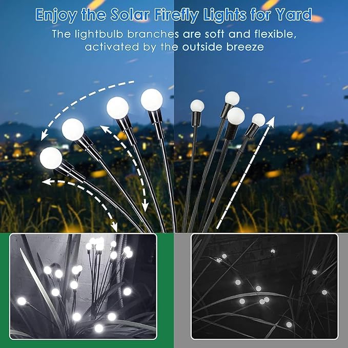 OZS 10pack 80LED Solar Garden Lights - Outdoor, Swaying Lights, Waterproof for Garden Pathway Decoration (Cool White)