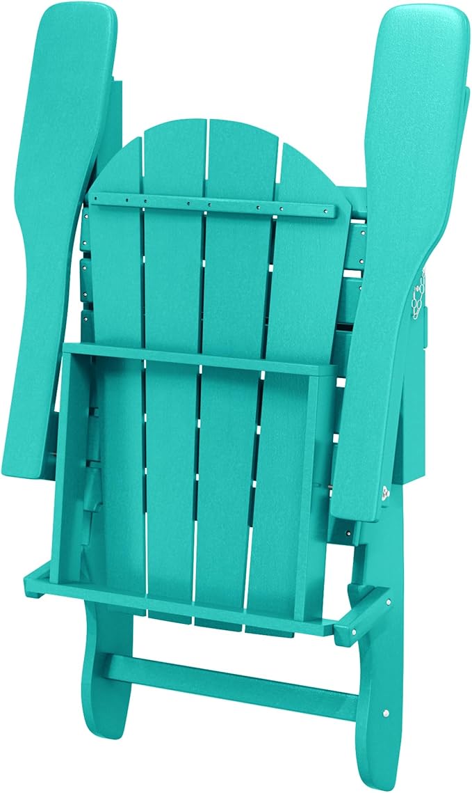 WO Home Furniture Adirondack Chairs Table Set of 3 PCS Outdoor Folding Chairs Side End Table Weather/UV Resistant for Lawn, Garden, Bon Fire, Balcony (Turquoise)