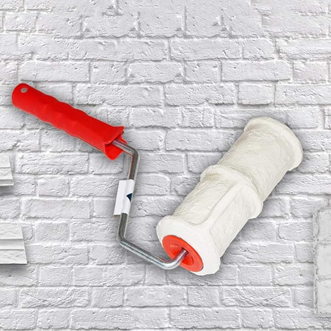 Tookie Embossed Paint Roller, 8 Inch Brick Embossing Roller for Wall Decoration, Art Brush Paint Roller Embossing Cylinder with Rubber Handle for Household DIY Paint Roller Art