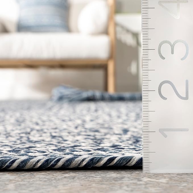 nuLOOM 10' x 14' Solid Hand Braided Indoor/Outdoor Area Rug, Pet-Friendly, High Traffic, Weather Resistant, for Patio, Balcony, Bedroom, Living, Dining Room, Wynn Navy