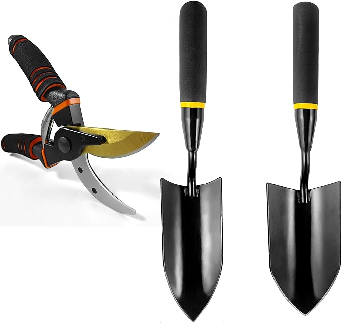 Gardening Tools – 3-in-1 Premium Garden Tool Set,Heavy Duty Pruning Shear, Trowel and Transplanter,Rust-Proof Hand Tool Set, Ideal Gardening Gifts for All (Black)