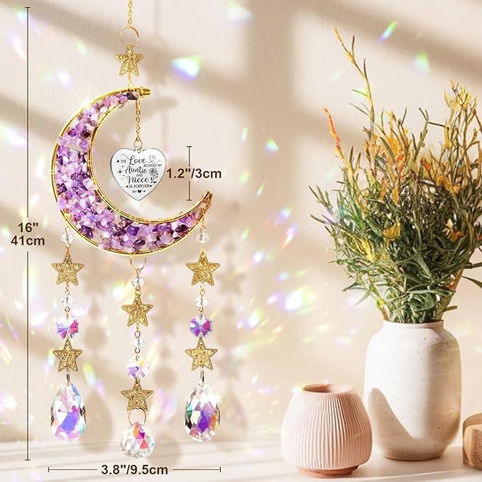 Aunt Gifts from Niece, for Aunt Auntie Gifts, Best Aunt Ever Gifts Aunt Birthday Gifts for Auntie, Auntie Gifts for Women Moon Crystal Suncatcher for Window Hanging Wall Decor