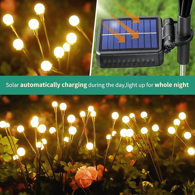 Solar Lights Outdoor Waterproof, 6 Packs 48LED, Solar Garden Lights, Patio Lights, Garden Decor, Patio Decor, Firefly Lights Solar Outdoor, Unique Gifts for Women, Gifts for Grandma