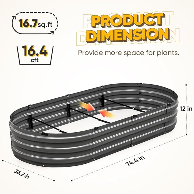 KING BIRD Raised Garden Bed Kit 2025 Upgraded Quick-Setup Galvanized Planter Garden Box Outdoor for Gardening, Vegetables, Flowers, 74x36x12 in, Dark Grey
