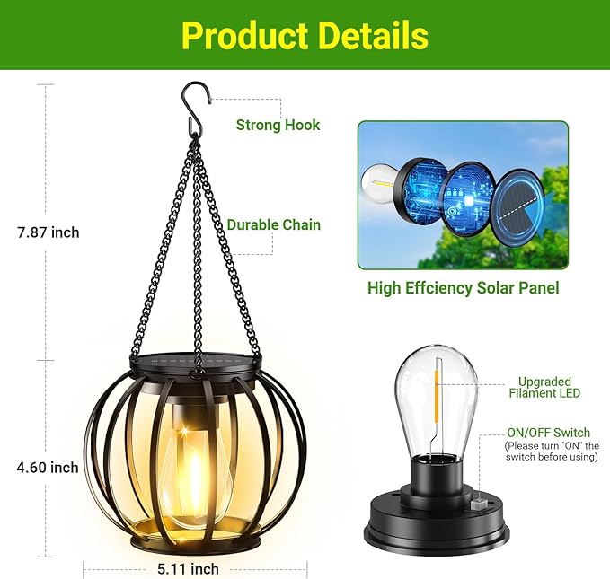 KOOPER Solar Lanterns Outdoor Lights, 4 Pack Upgraded Metal Solar Lantern Lights, Brighter Hanging Solar Lights Outdoor Waterproof, Auto On/Off Outdoor Solar Lights for Yard Garden Patio Pathway Decor