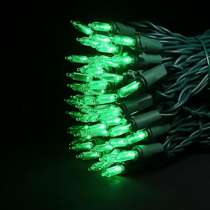 Green Christmas LED Lights - 2 Pack 100 Count Green Christmas String Lights for Tree, Party, Holiday, Indoor/Outdoor St. Patrick's Day Decorations, 2 Sets 33 Feet Green Wire, UL Certified, Connectable