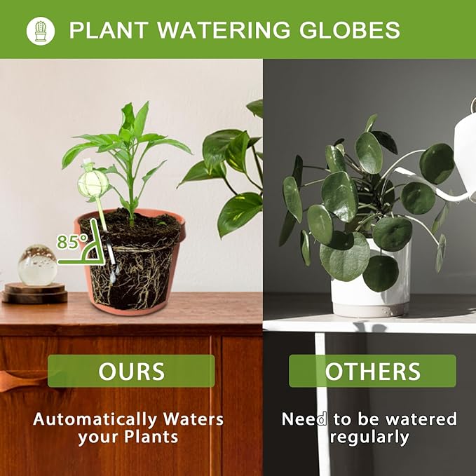 2 PCS Plant Self Watering Globes 8.9 Inch Plant Watering Devices Colorful Glass Self Watering Planter Insert for Indoor Outdoor Plants