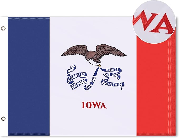 Iowa State Flag 5x8 Ft, Deluxe Full Embroidered Heavy Duty Nylon Durable IA Outside Flags, Indoor/Outdoor, Sewn Stripes and Brass Grommets