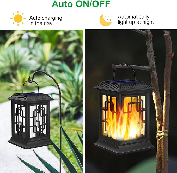 Solar Lanterns Outdoor Waterproof, Hanging Solar Lights for Outside Black Hanging Solar Powered Lantern Decorative for Garden Yard Patio, 4 Pack