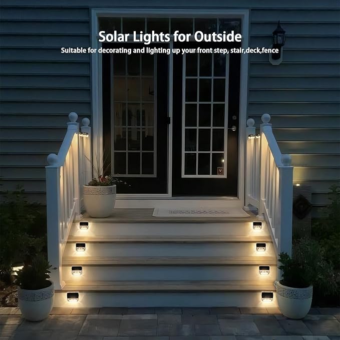 Solar Outdoor Lights 8 Pack, Solar Fence Deck Lights, Waterproof Powered Outside Lighting for Step Railing Wall Pool Stair Yard Garden Patio Pool Decorations