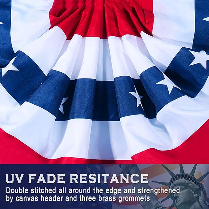 USA Pleated Fan Flag American US Bunting Flag Patriotic Half Fan Banner Flag with Canvas Header and Brass Grommets for 4th of July Memorial Day Indoor Outdoor Decoration (9, 1.5x3 Feet)