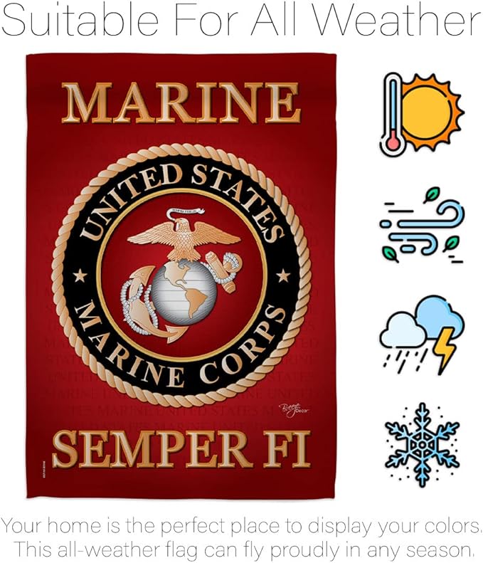 Breeze Decor FK108057-BO Marine Corps Americana Military Decorative Vertical Kit, 1 x House & 1 x Garden Flags, Thick Fabric