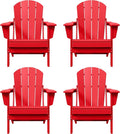 Westin Outdoors Laguna WO Home Furniture Adirondack Chair 4 PC Set Classic Outdoor Patio Folding Chair for Bon Fire Pit Lawn Backyard Beach Plastic Weather-Resistant (Red)