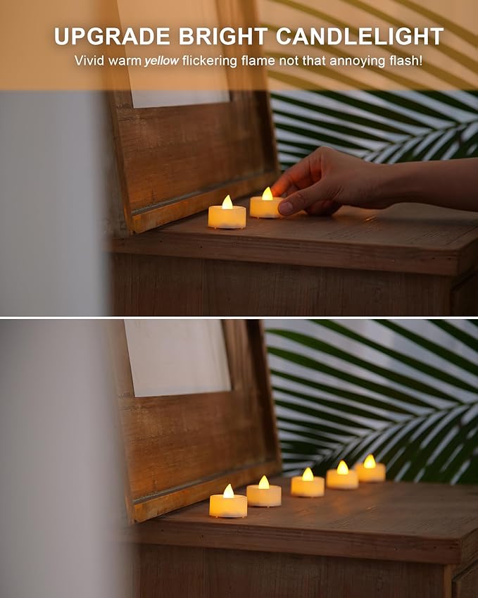 BEICHI Flameless LED Tea Lights - 100 Pack Battery Operated Flickering Fake Candles for Wedding, Halloween, Christmas & Diwali - Warm Yellow