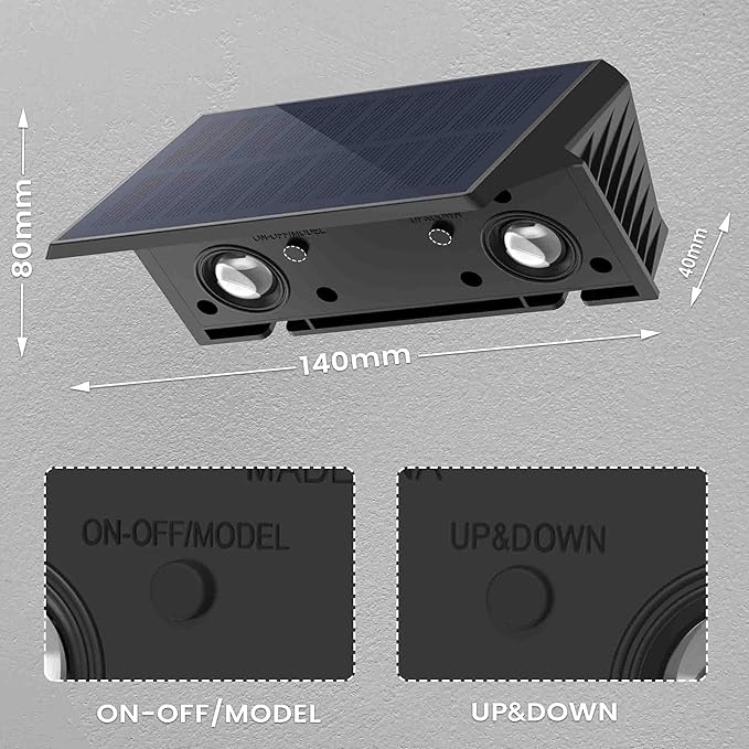 Fence Lights Solar Powered, 6-Pack Solar Fence Lights Up/Down Flexible Buttons, IP67 Waterproof for Outdoor, 120LM Bright, Auto Dusk to Dawn for Wall/Stairs/Yard/Railing/Deck/Pathway (Warm White)