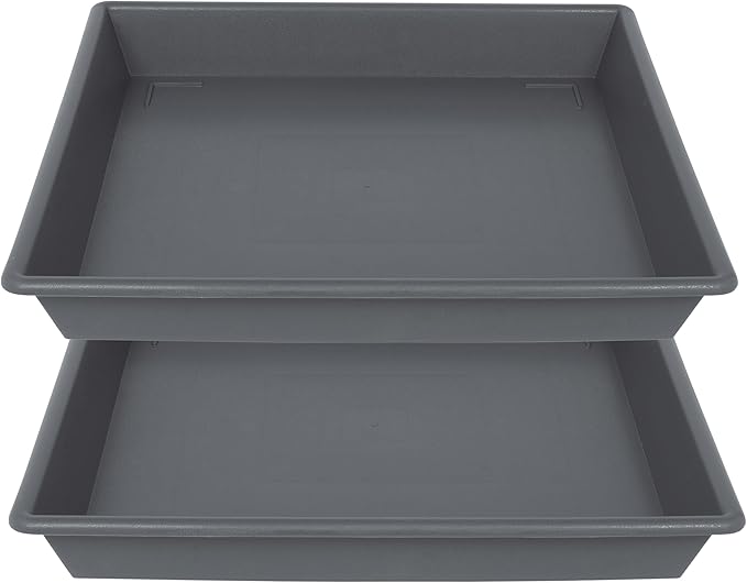 Square Plant Saucer 16 Inch 2 Pack, Plant Stand Plant Trays for Pots Heavy Duty Gray Plastic Plant Saucers for Indoors Outdoors, Flower Pot No Holes Plant Lover Gardening Gifts