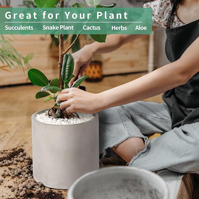 Mozing Cement Plant Pots Indoor - 4.8 inch Concrete Planter Pot for Planting - Modern Stone Clay Flower Pot with Drainage Hole for Garden, Home, Office Decor, Grey