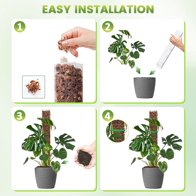 EOX 8 Pcs 24 Inch Plastic Moss Pole for Plants Monstera, Plant Poles for Climbing Plants, Plant Support for Indoor Plants Work with Sphagnum Moss, Garden Ties