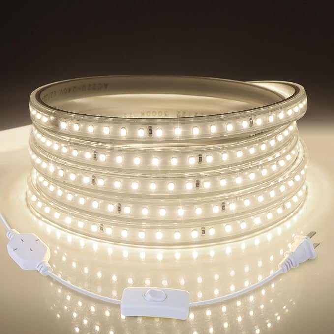 AIMENGTE Outdoor LED Strip Lights Waterproof, AC 110V, 360LEDs, 4000k LED Rope Lighting, Led Strip for Lawn Garden, Yard, Outside Christmas Decorations (9.9ft, Daylight)