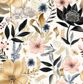 White/Pink/Gold Floral Garden Black Blue Flowers Vintage Peel and Stick Wallpaper Self Adhesive Removable Easy Peel Off Contact Paper Stick on Wall Paper for Bedroom Cabinet Renter Friendly