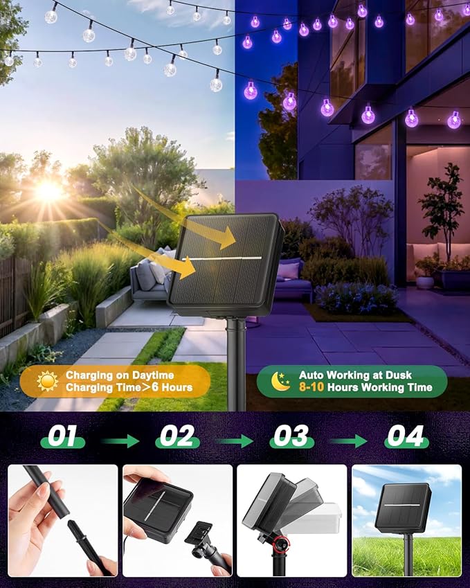 Purple Solar Lights Outdoor Waterproof, 2-Pack 120 LED 72 FT Total, Halloween Globe Lights for Garden Yard Wedding Christmas Party Decor (Purple)