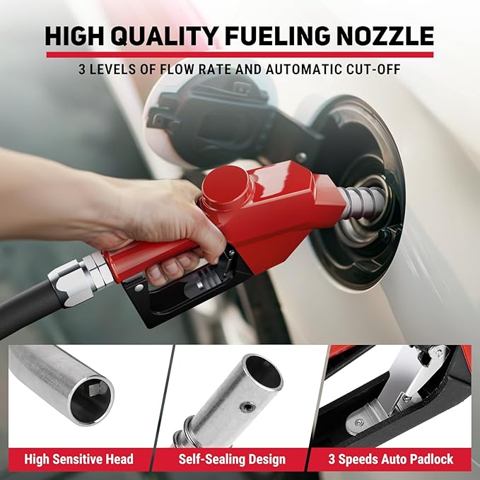 Retractable Fuel Hose Reel with Refueling Nozzle 1" x 50ft Spring Driven Diesel Hose Reel 300 PSI Industrial Auto Swivel Heavy Duty Steel Construction Reel for Ship Vehicle Tank Truck, Black