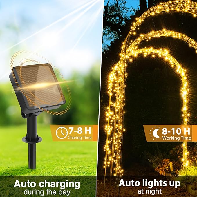 kolpop 10 Packs Solar Fairy Lights Outdoor, 32FT 80LED Solar String Lights Outdoor Waterproof, 8 Modes Copper Wire Solar Twinkle Lights for Garden Christmas Tree Party Wedding Decor(Warm White)