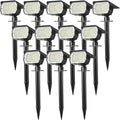 Solar Spot Lights Outdoor Waterproof IP65, 12 Pack Landscape Spotlights with 46 LEDs, 3 Modes Auto On/Off Solar Powered Flood Lights for Outside Pathway, Yard, Garden, Walkway (Cool White)