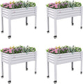 A ANLEOLIFE 4-Set Galvanized Raised Garden Bed with Legs,48x24x35in Large Elevated Planter Box on Wheels with Drainage Holes for Backyard, Balcony, Patio, 600lb Capacity, Antique White
