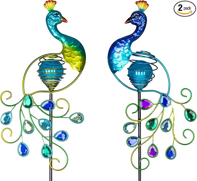 Viveta Garden Solar Lights Decorative, 2 Pack Metal Peacock Solar Lights Stake for Outdoor Garden Patio Yard Lawn Decorations