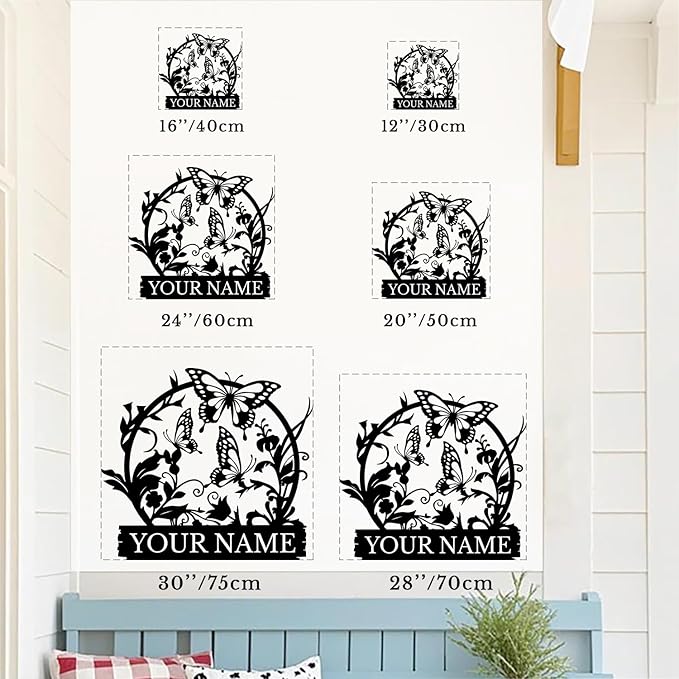 Custom Butterfly Metal Sign,Personalized Butterfly House Number Signs,Personalized Gardener Name Sign,Garden Patio Wall Decor (Style-4)