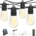 54(48+6) ft Solar String Lights Outdoor,Waterproof with USB Port Remote Control Solar Patio Lights,16 Shatterproof S14 Bulbs,1W Soft White