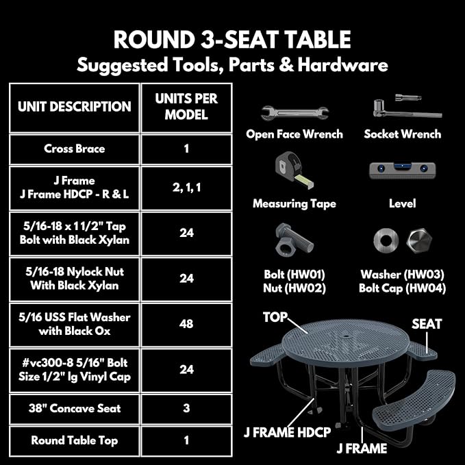 Heavy-Duty Portable Outdoor Picnic Table with Umbrella Hole, Punched Steel Patio Dining Furniture Made in America (46" Round Top, Purple)