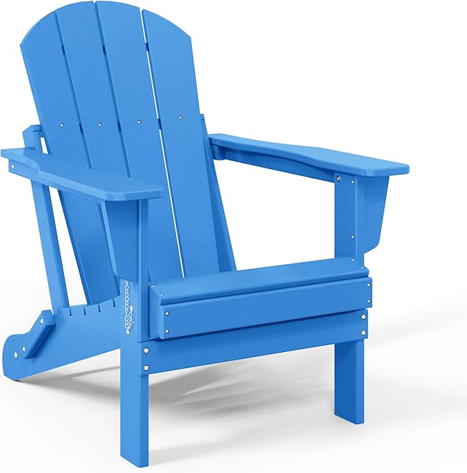 WO Home Furniture Adirondack Chairs Table Set of 3 PCS Outdoor Folding Chairs Side End Table Weather/UV Resistant for Lawn, Garden, Bon Fire, Balcony (Pacific Blue)