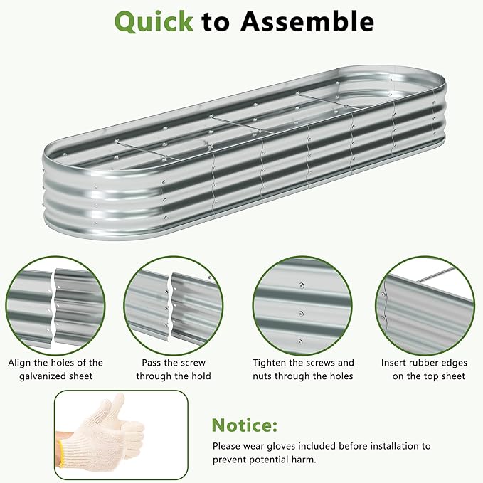 zizin 2 Pack Galvanized Raised Garden Bed Metal Oval Raised Garden Beds Outdoor Planter Box for Vegetables (12x2x1FT, Silver)