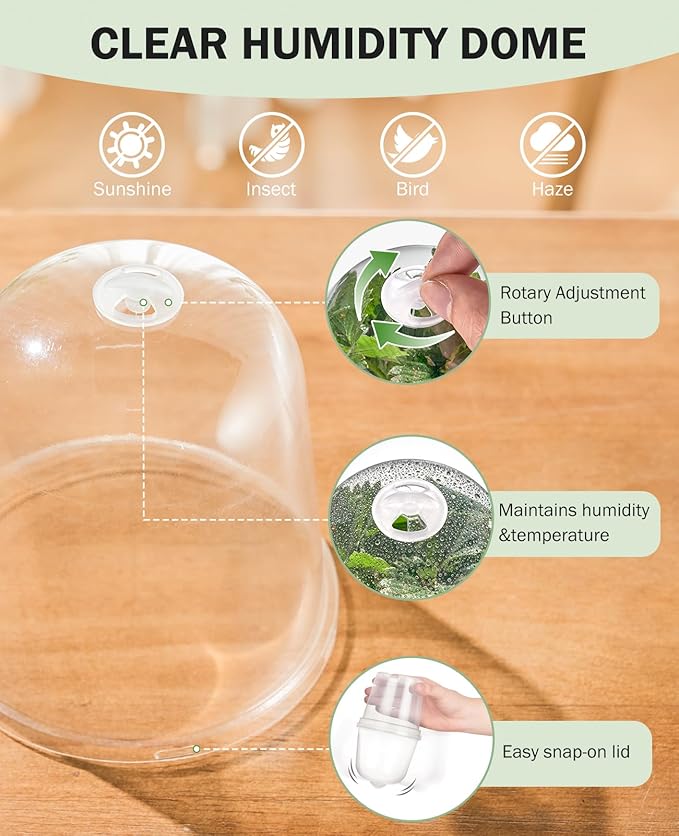 homenote Nursery Pots for Plants,5 Inch Plant Pot for Planting with Humidity Domes Plastic Seedling with Drainage Holes Seed Starter Flower with 10 Labels Black (15 Pack)