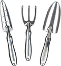 Heavy Duty Garden Tools with Digging Trowel, Transplant Trowel and Cultivator Hand Rake Solid One Piece Cast Aluminum Construction