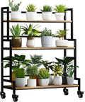 YIZAJIA Plant Stand Indoor 3 Tier Metal Board Outdoor Tiered Stands Shelf With wheel for Multiple Plants Potted Ladder Plant Holder Table Plant Pot Stand for Window Garden Balcony Living Room (3