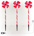 Alpine Corporation 28" H Outdoor Candy Cane Yard Stakes with Red and White LED Lights (Set of 3), Christmas Decoration