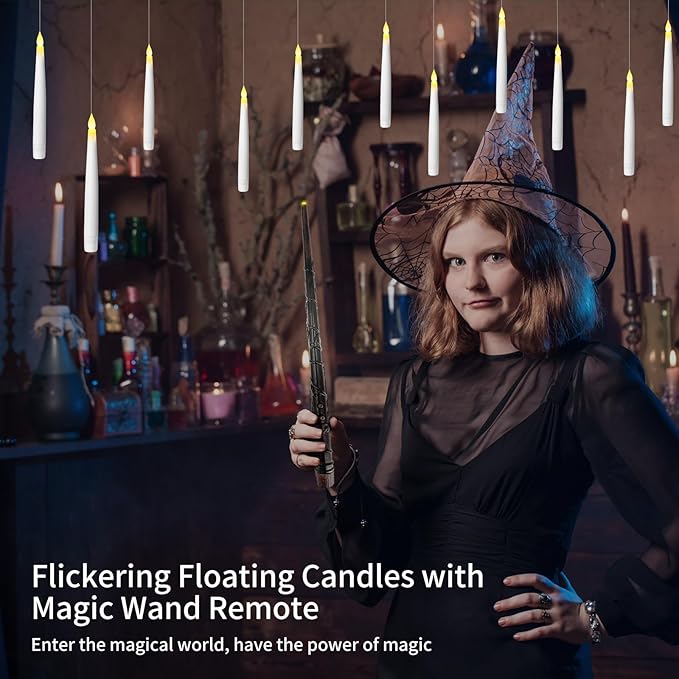 20pcs Flameless Candles with Wand, Hanging Window LED Candle, Battery Operated Warm Light Flickering Candle, Taper Candle Set for Christmas, Wedding, Birthday Party, Valentine's Day Gift