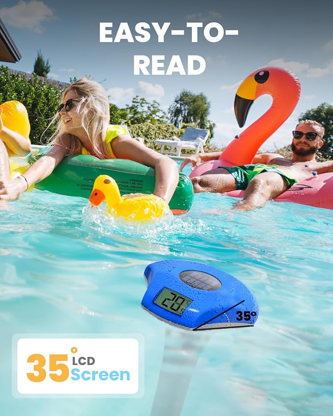 BALDR Pool Thermometer Floating Easy Read, IPX8 Waterproof, Solar Powered Digital Pool Thermometer with LCD Screen for Swimming Pool/Hot Tub/Aquarium (Navy)