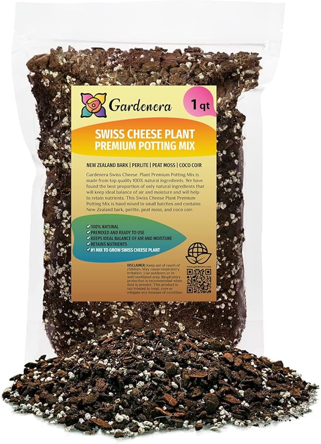Premium Swiss Cheese Plant Potting Mix - Monstera Deliciosa Blend for Optimal Nutrients and Drainage for Healthy Growth - 1 Quart