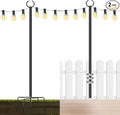 String Lights Poles Outdoor 10.3FT, 2 Pack 2 in 1 Upgraded Metal Light Poles for Hanging String Lights, Outside Lighting Stand with Hooks for Wedding, Parties, Deck, Garden, Fence Decor