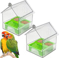 Ziveseller/Sowhathow Pull-Out External Parrot Feeder, Parrot Feeder Parakeet House Bird Bath Transparent Dish Water, Hanging Wild Bird Seed with Squirrel Proof Tray (Green*2)