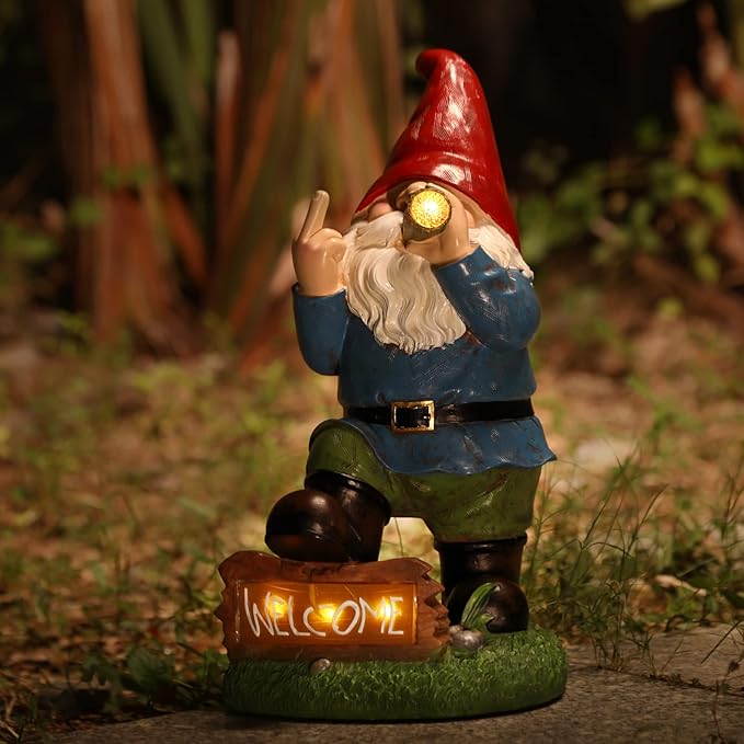 Resin Gnomes Garden Decor, 13.5" Tall Solar Large Inappropriate Funny Gifts Gnome Outdoor Statues for Yard, Patio, Lawn, Outside Naughty Gnome Garden Decorations Gift for Men Women