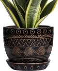 G EPGardening 5.5 Inch Ceramic Planter - Ceramic Plant Pot for Indoor Outdoor Plants, Boho Round Flower Pot with Drainage Hole and Saucer, Gifts for Plant Lovers, Office Garden Home Decor, Black