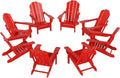 Westin Outdoors Laguna WO Outdoor Adirondack Folding Patio Chairs 8 PCS Set Retro Beach Aesthetic for Backyard, Lawn, Patio, Deck, Garden, Weather Resistant Polyethylene Plastic Lounger (Red)