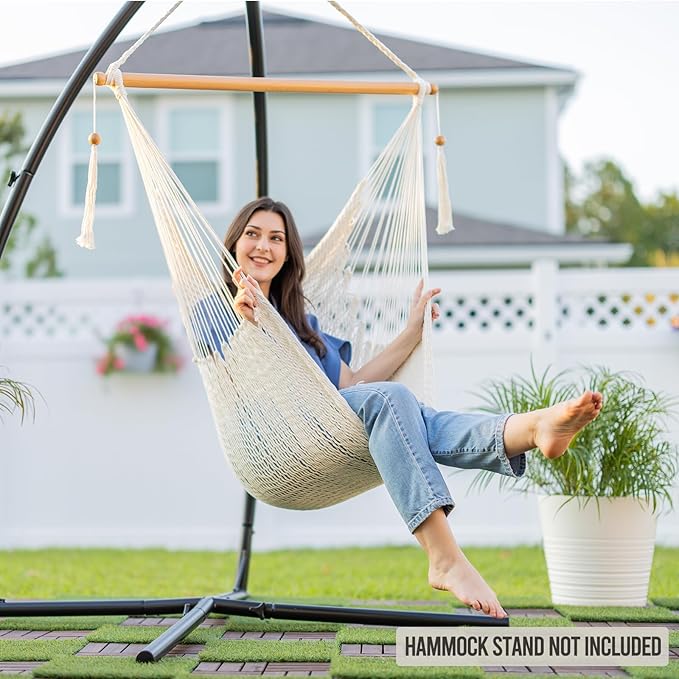 JoyView Hammock Chair with Spreader Bar Caribbean Hammock Swing Chair 300 LBS Weight Capacity XL Rope Hanging Chair for Outdoor Indoor Garden Yard - Pink